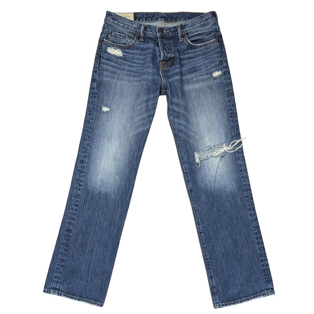 Abercrombie & Fitch Straight Jeans 32 Blue Distressed Denim Classic Menswear
